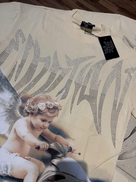 Niche motorboat vacation angel diamond-studded large-sized high street T-shirt 2 colors 29069321