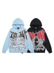 Angel Thorn Gothic Rhinestone Zipper Print Washed Hoodie 2 colors 29116530