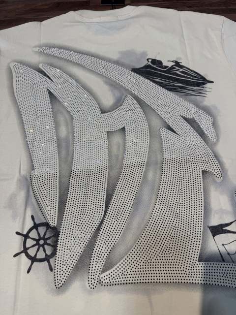 Niche motorboat vacation angel diamond-studded large-sized high street T-shirt 2 colors 29069321