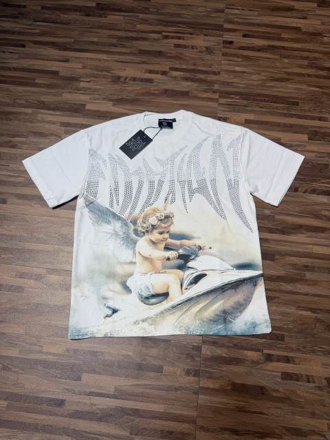 Niche motorboat vacation angel diamond-studded large-sized high street T-shirt 2 colors 29069321