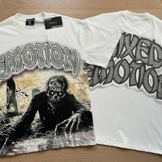 White Tomb Zombie Rhinestone Print Washed Tee 29105640