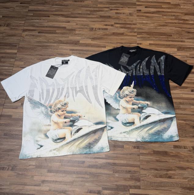 Niche motorboat vacation angel diamond-studded large-sized high street T-shirt 2 colors 29069321