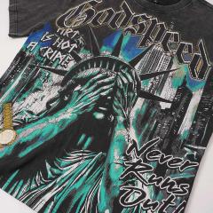 Face-Covering Statue of Liberty Print Washed Tee 2 colors 29098148