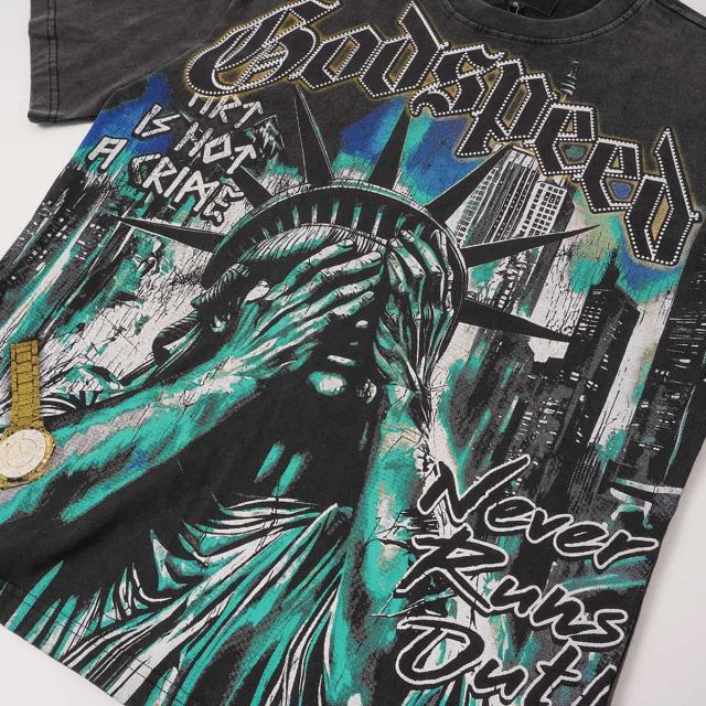 Face-Covering Statue of Liberty Print Washed Tee 2 colors 29098148
