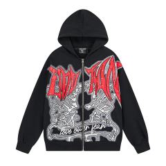 Angel Thorn Gothic Rhinestone Zipper Print Washed Hoodie 2 colors 29116530