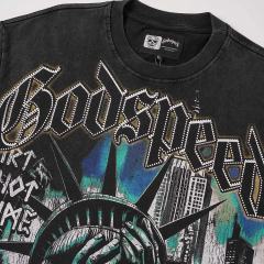Face-Covering Statue of Liberty Print Washed Tee 2 colors 29098148
