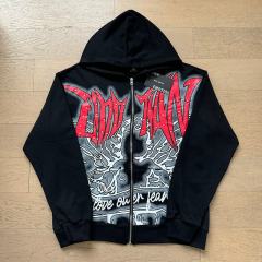 Angel Thorn Gothic Rhinestone Zipper Print Washed Hoodie 2 colors 29116530