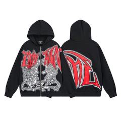 Angel Thorn Gothic Rhinestone Zipper Print Washed Hoodie 2 colors 29116530