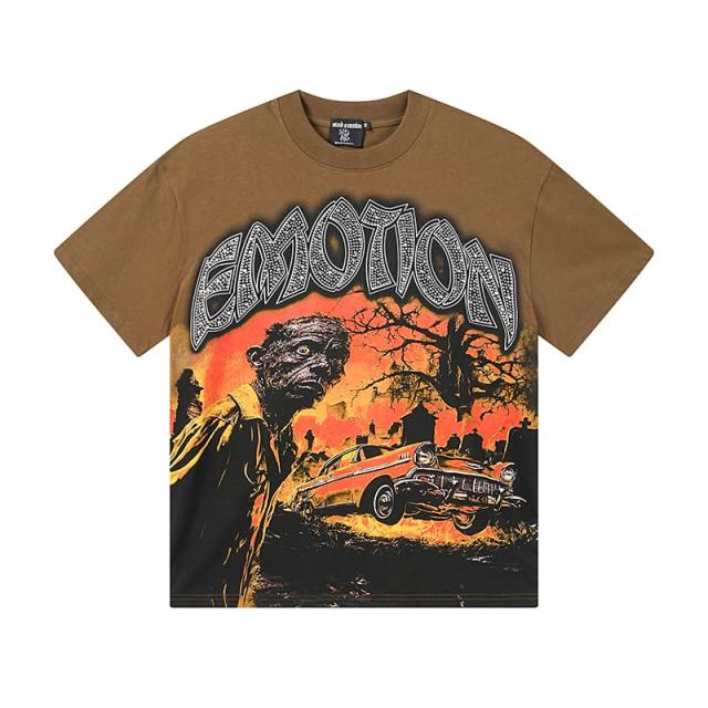 Dusk Cemetery Zombie Car Rhinestone Print Washed Tee 29105644