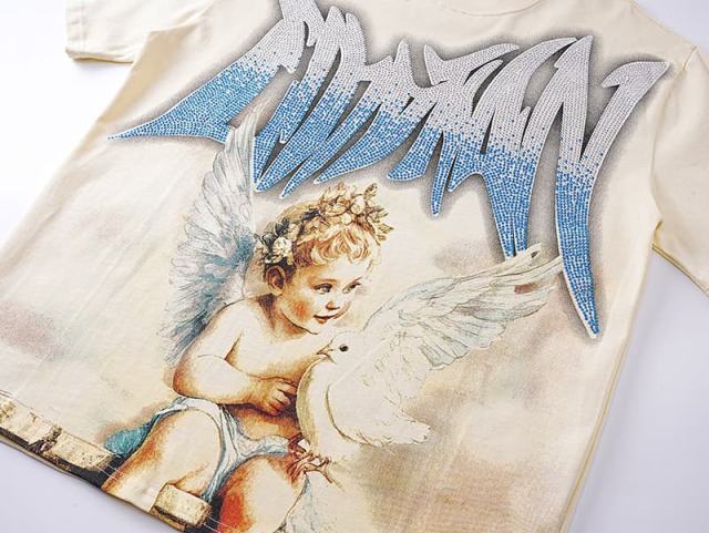 Dove Angel Gradient Rhinestone Print Washed Tee 2 colors 29105639