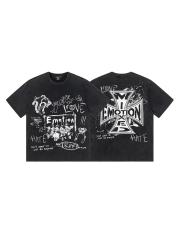 Black And White Graffiti Four Angels Print Washed Tee 29105636