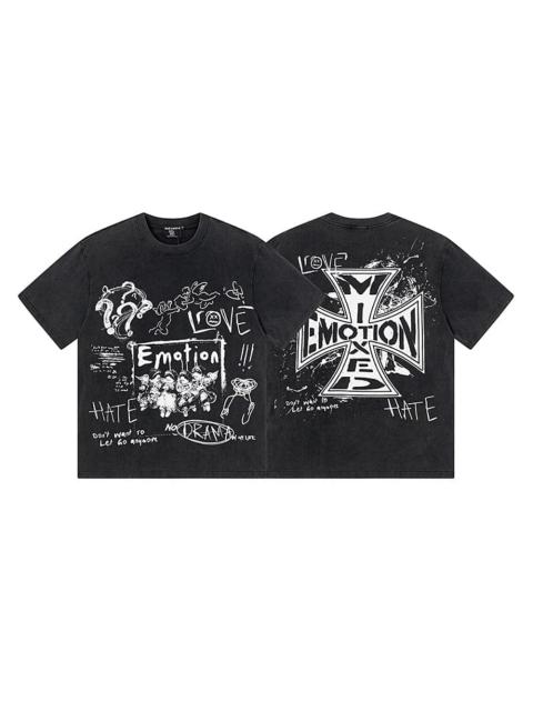 Black And White Graffiti Four Angels Print Washed Tee 29105636