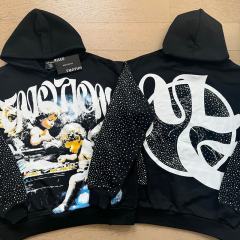 Cloud Piano Double Angel Rhinestone Print Washed Hoodie 29116524