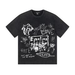 Black And White Graffiti Four Angels Print Washed Tee 29105636