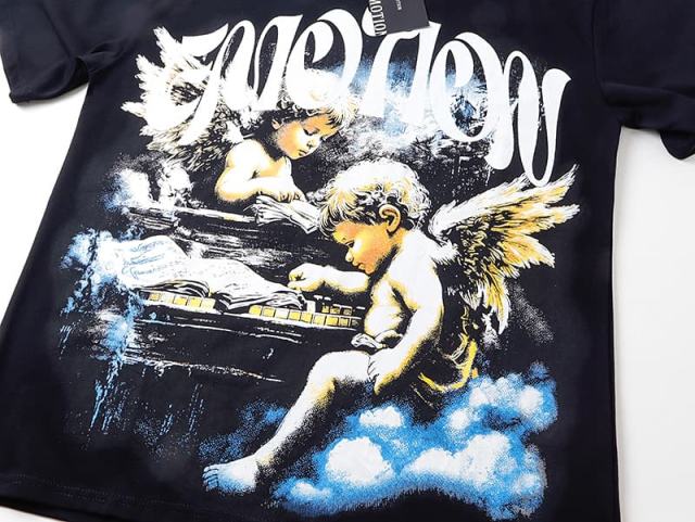 Cloud Piano Angel Rhinestone Print Washed Tee 29105652