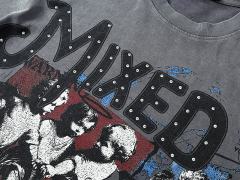 Gray Tone Cross Three Angels Rhinestone Print Washed Tee 29105645