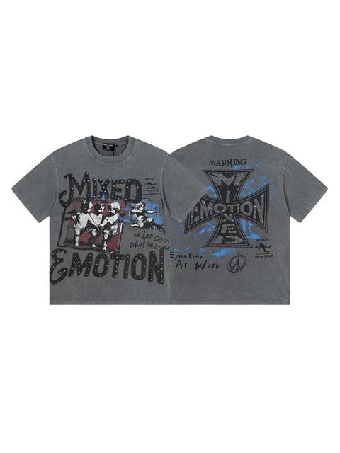 Gray Tone Cross Three Angels Rhinestone Print Washed Tee 29105645