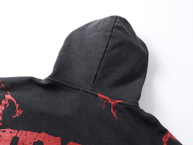 Crack Red Skull Zombie Zipper Print Washed Hoodie 29116526