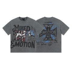 Gray Tone Cross Three Angels Rhinestone Print Washed Tee 29105645