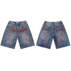 Vale Forever Vice Dreams Lightning Embroidered Baggy Denim Shorts