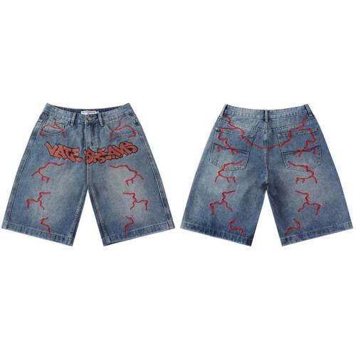 Vale Forever Vice Dreams Lightning Embroidered Baggy Denim Shorts