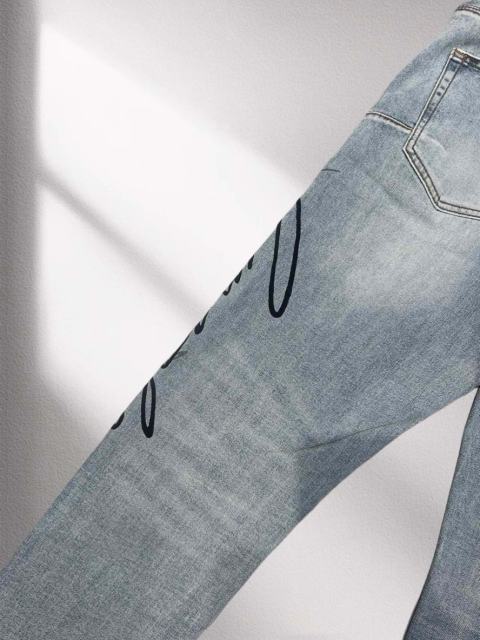 1:1 quality version Light Wash Signature Print Denim Pants