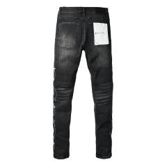 1:1 PURPLE BRΑND Black Washed Crystal-Embellished Slim-Fit Jeans