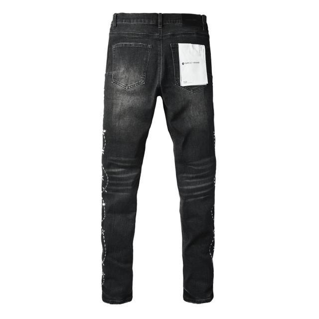 1:1 PURPLE BRΑND Black Washed Crystal-Embellished Slim-Fit Jeans