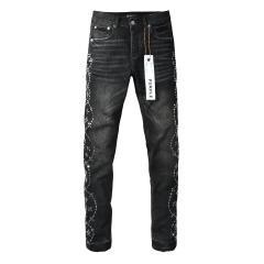 1:1 PURPLE BRΑND Black Washed Crystal-Embellished Slim-Fit Jeans