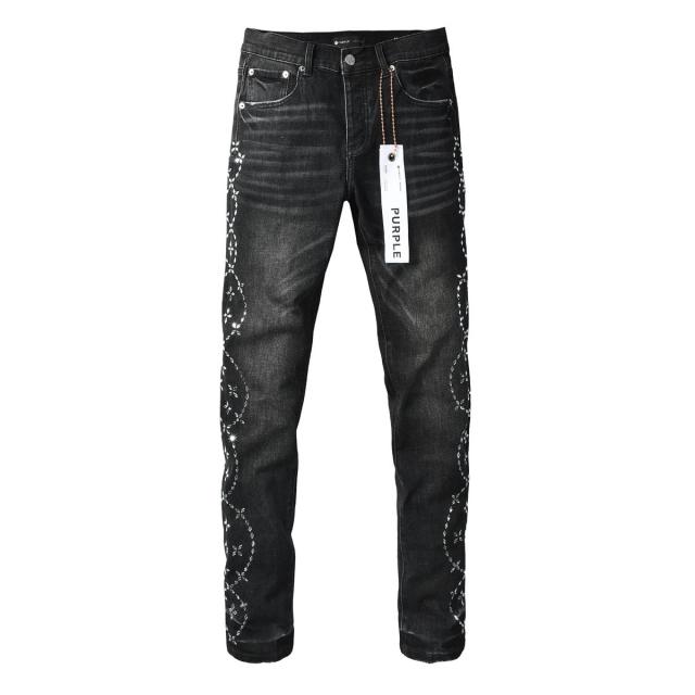 1:1 PURPLE BRΑND Black Washed Crystal-Embellished Slim-Fit Jeans