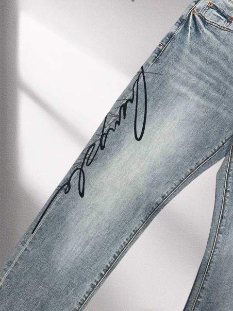 1:1 quality version Light Wash Signature Print Denim Pants