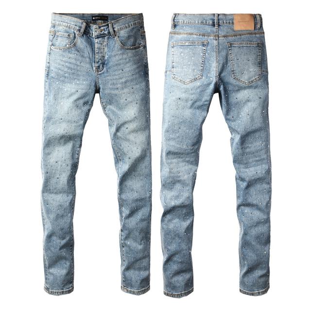 1:1 PURPLE BRΑND Light Wash Rhinestone Embellished Slim-Fit Jeans