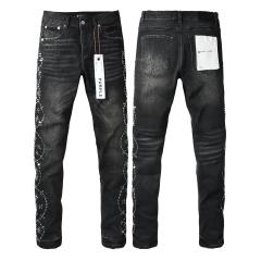 1:1 PURPLE BRΑND Black Washed Crystal-Embellished Slim-Fit Jeans