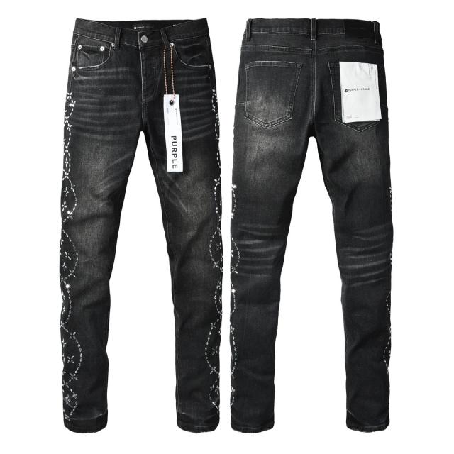1:1 PURPLE BRΑND Black Washed Crystal-Embellished Slim-Fit Jeans