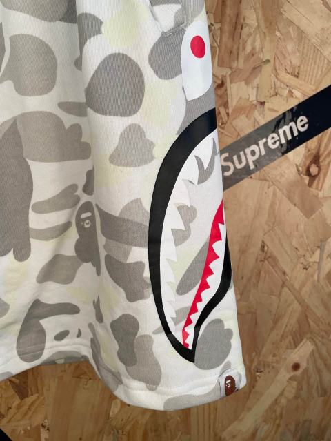 bape White Grey Camouflage Shark Print Drawstring Cotton Casual Shorts 29060761