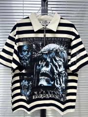Skull Striped Rhinestone Print Zipper Polo Tee 29065103