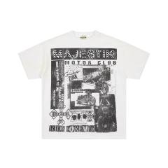 Motorcycle Club Newspaper Rhinestone Print Washed Tee 29064536