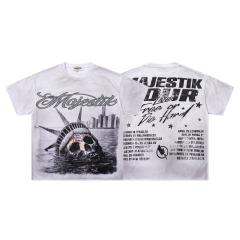 Statue Of Liberty Skull Rhinestone Print Washed Tee 29060727