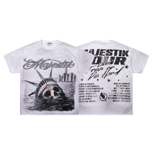 Statue Of Liberty Skull Rhinestone Print Washed Tee 29060727