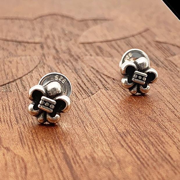 CH Solid 925 Silver Fleur De Lis Iris Vintage Silver Stud Earrings Pair