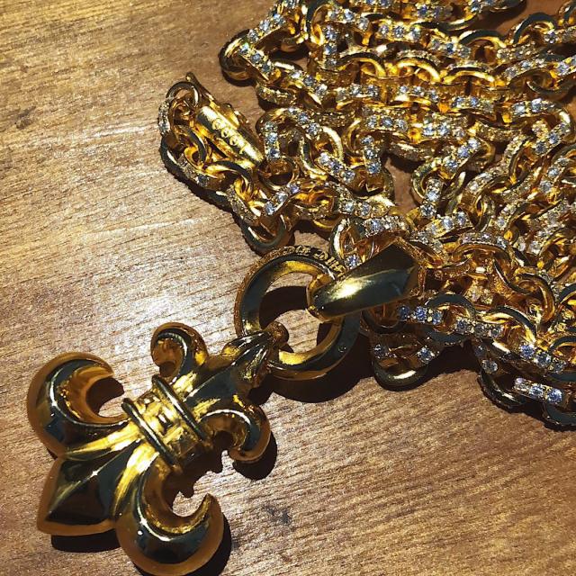 CH Hearts 22K Gold Plated Full Moissanite Fleur De Lis Anchor Necklace