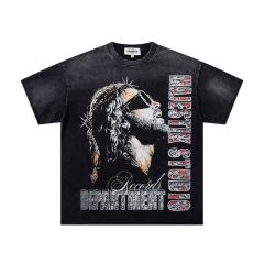 Sunglasses Hip Hop Jesus Rhinestone Print Washed Tee 29060733