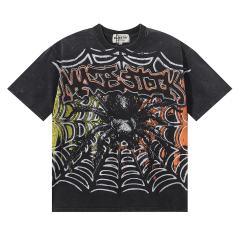 Giant Spider Web Hotfix Rhinestone Print Washed Tee 28874477