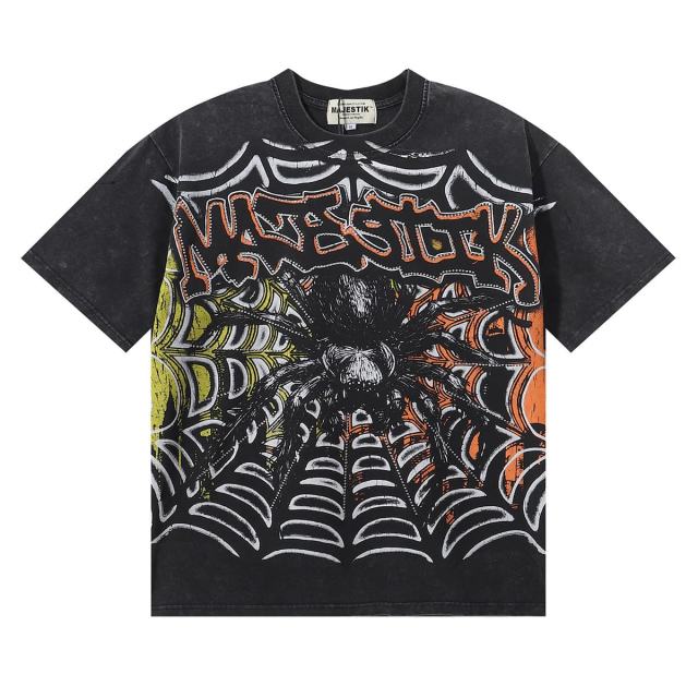 Giant Spider Web Hotfix Rhinestone Print Washed Tee 28874477