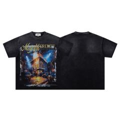 Urban Fire Scene Rhinestone Print Washed Tee 29060721