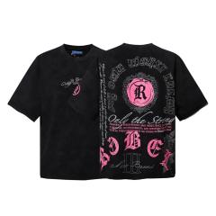 Dark High-Street Rebellious Rhinestone Print Washed Tee 11 colors 29077647