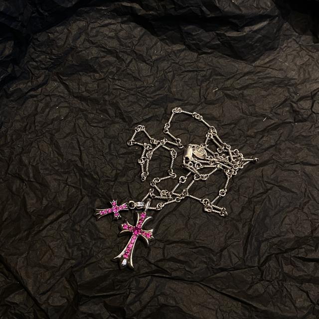 CH Pink Ruby Double Cross Twist Chain Necklace