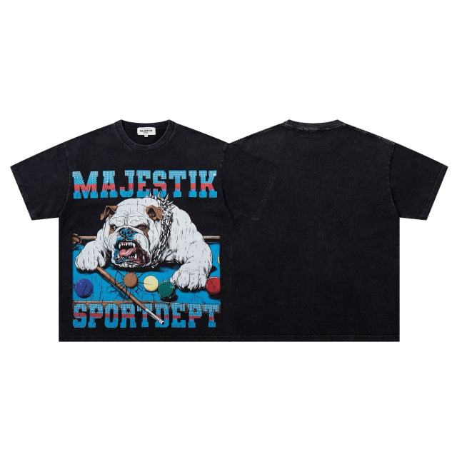 Billiards Aesthetic Bulldog Rhinestone Print Washed Tee 2 colors 29060725