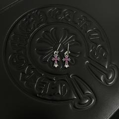 CH Pink Ruby Cross Dangle Stud Earrings Pair