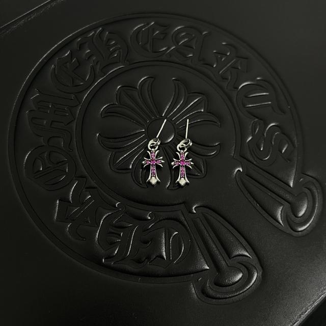 CH Pink Ruby Cross Dangle Stud Earrings Pair
